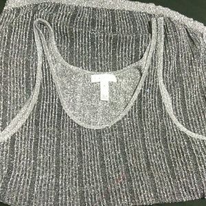 Leith Silver Sparkle Tank Top Medium